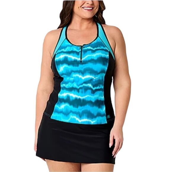 ZeroXposur Women's Tie Dye Tankini Swimsuit Top in Pacific Blue Extra Small NWT - Picture 1 of 10